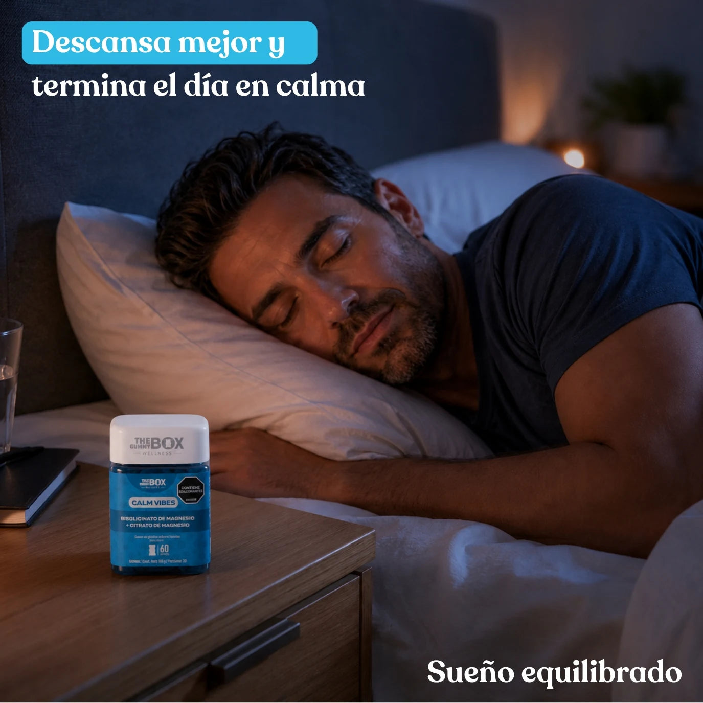 Hombre descansando con Calm Vibes Bisglicinato de Magnesio en Gomitas