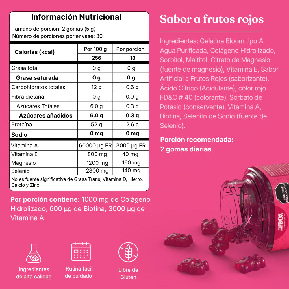 Tabla nutricional — Colágeno y Biotina en Gomitas